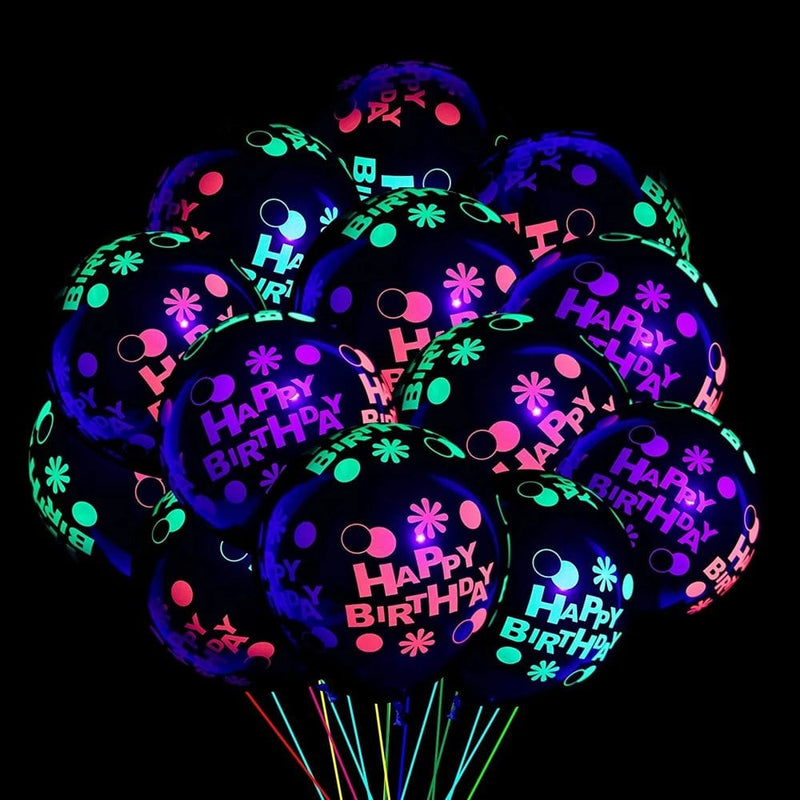 10Pcs 12 inch Neon Fluorescent Balloons Polka Dot Stars Happy Birthday Glow Bennys Beauty World