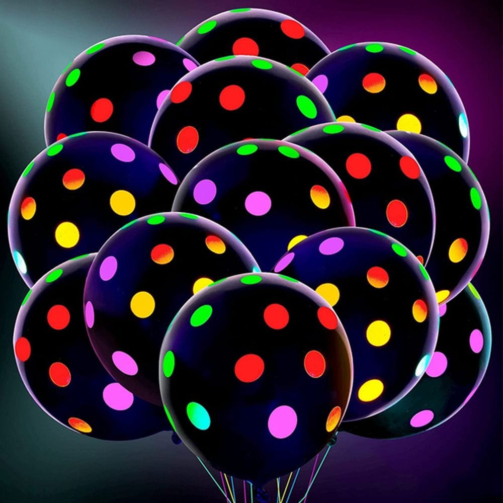 10Pcs 12 inch Neon Fluorescent Balloons Polka Dot Stars Happy Birthday Glow Bennys Beauty World