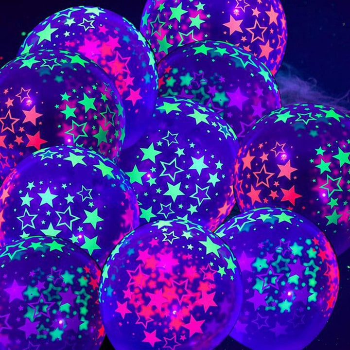 10Pcs 12 inch Neon Fluorescent Balloons Polka Dot Stars Happy Birthday Glow Bennys Beauty World