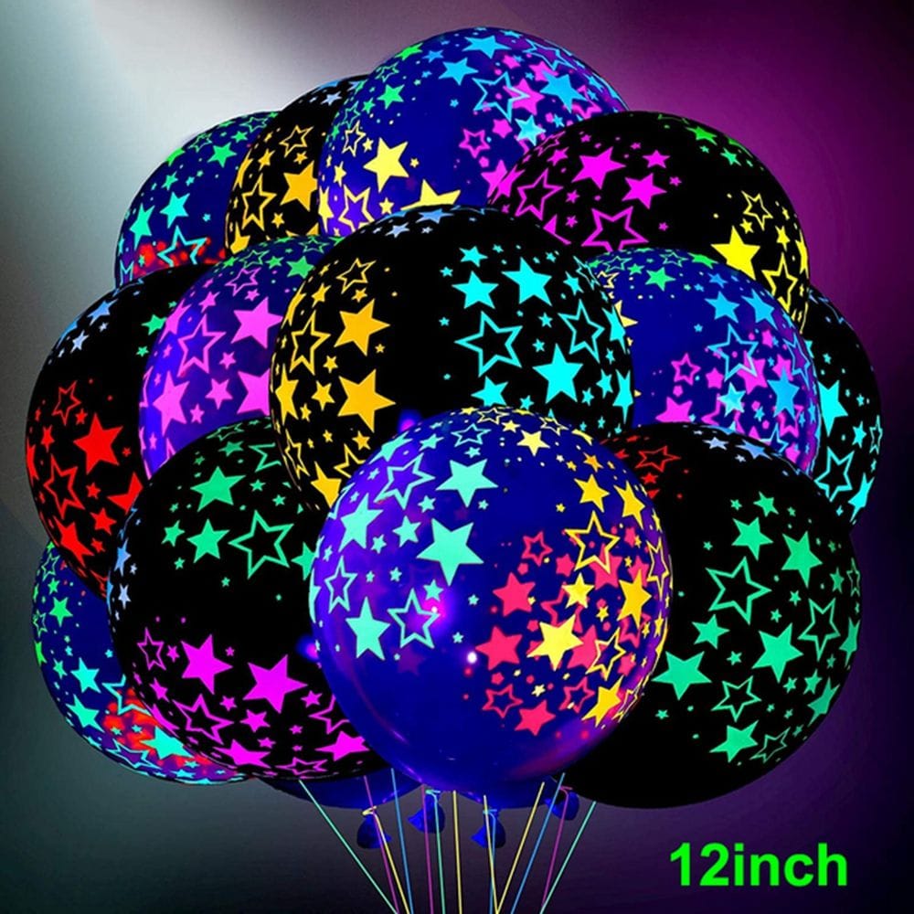 10Pcs 12 inch Neon Fluorescent Balloons Polka Dot Stars Happy Birthday Glow Bennys Beauty World