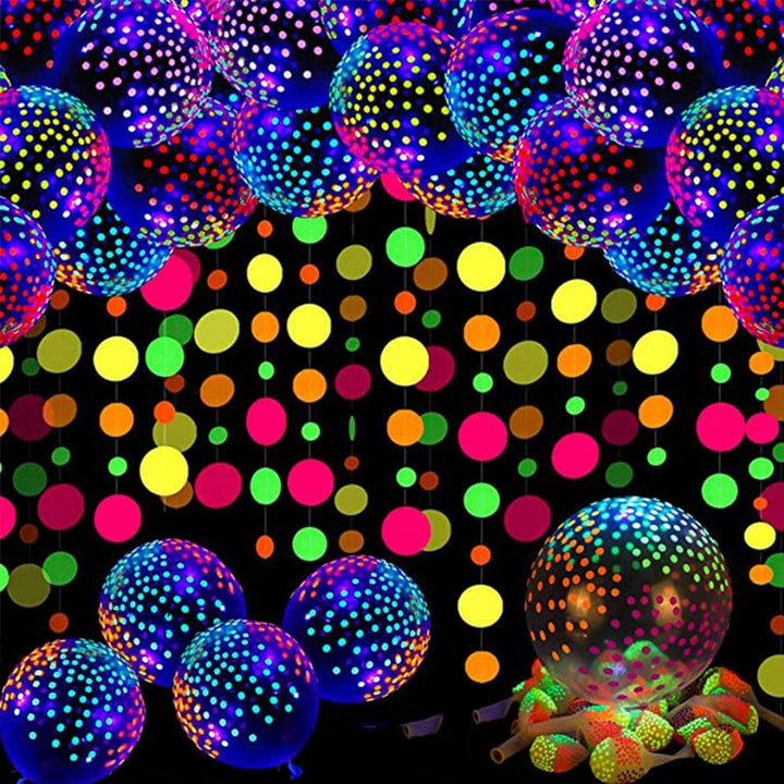 10Pcs 12 inch Neon Fluorescent Balloons Polka Dot Stars Happy Birthday Glow Bennys Beauty World