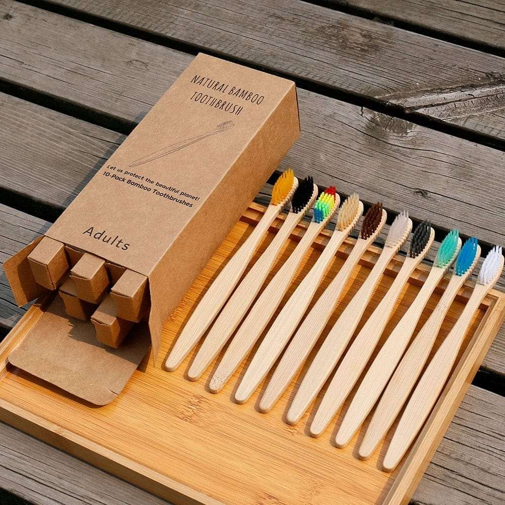 10pcs  Mixed Color Bamboo Eco Friendly Wooden Tooth Brush Bennys Beauty World
