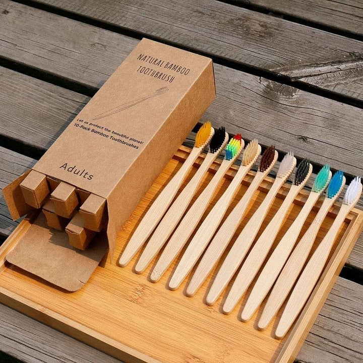 10pcs  Mixed Color Bamboo Eco Friendly Wooden Tooth Brush Bennys Beauty World