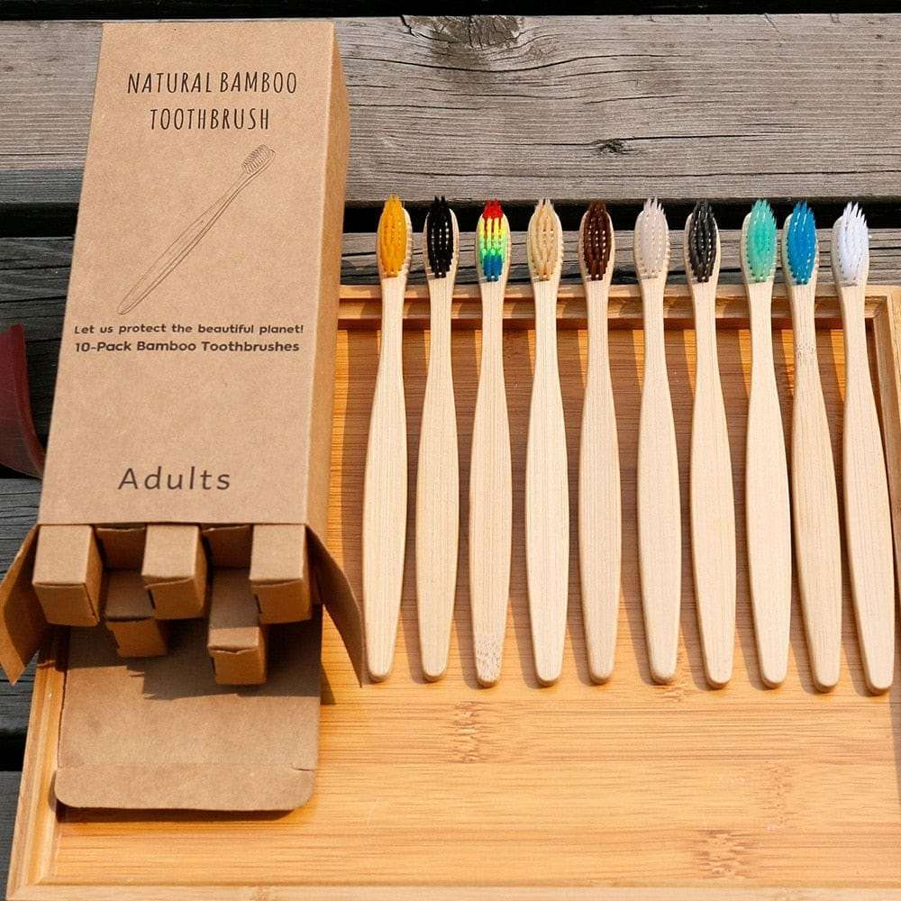 10pcs  Mixed Color Bamboo Eco Friendly Wooden Tooth Brush Bennys Beauty World
