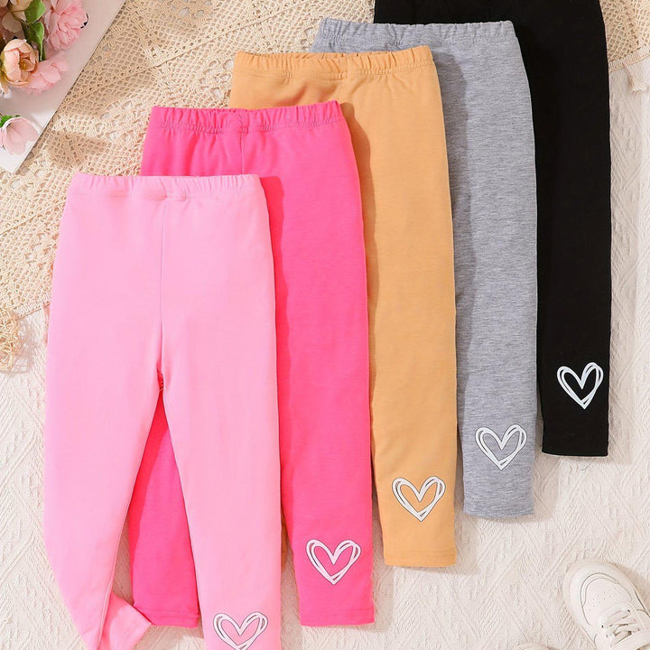 Girls 5-piece Casual & Comfy Hearts Pattern Pants Set For Spring & Fall Daily Wear-Bennys Beauty World