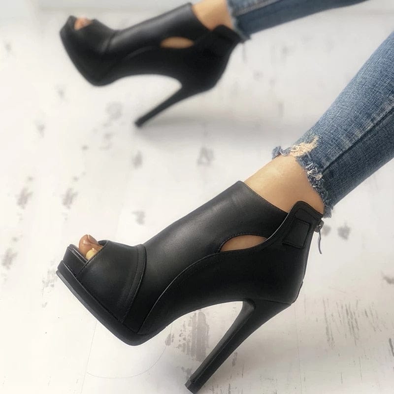 11cm New Women Pumps Breathable Hollow Out Square Heel Boots Bennys Beauty World