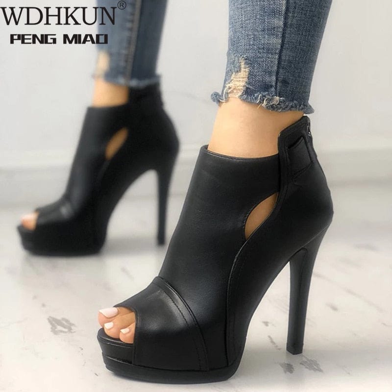 11cm New Women Pumps Breathable Hollow Out Square Heel Boots Bennys Beauty World