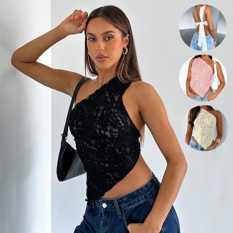 Lace Backless Top Summer Solid Color Cropped Tops-crop top-Bennys Beauty World