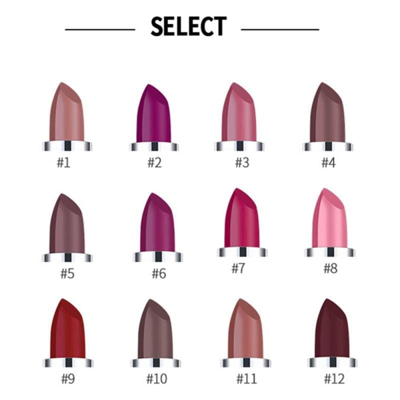 12 Colors Waterproof Long Lasting Matte Lipstick Bennys Beauty World