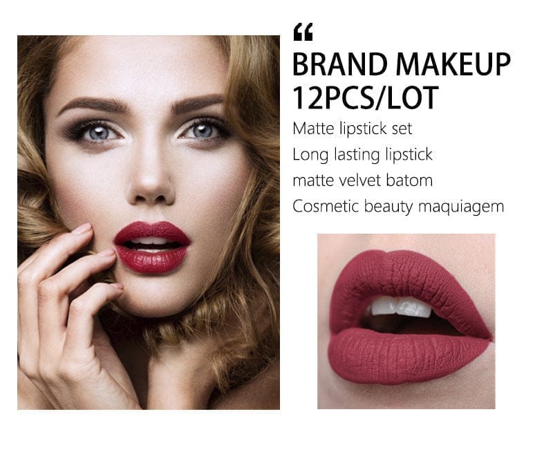 12 PCs Lipstick Kit Long Lasting Matte Set Lipstick Bennys Beauty World