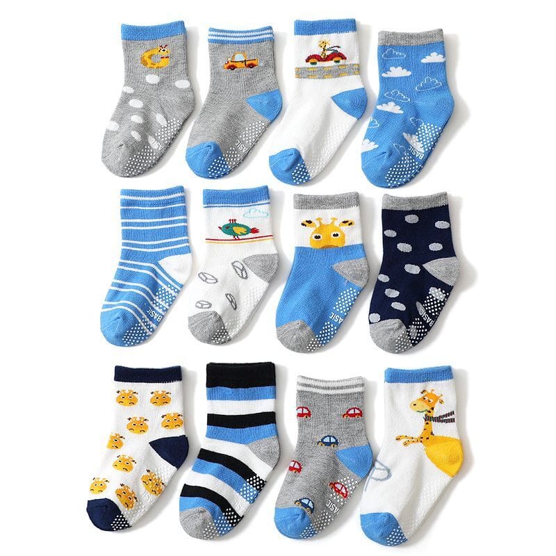 12 Pairs/Lot Cotton Baby Rubber Slip-Resistant Floor Socks  Kid's Socks 1--7Years Bennys Beauty World