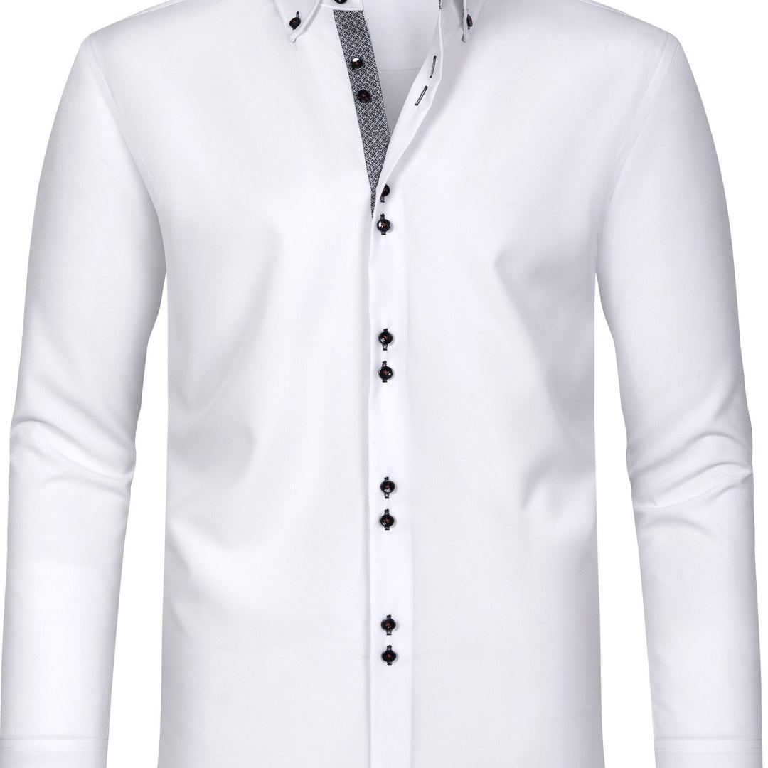 Men's Solid Color Lapel Collar Design Dress Shirts, Long Sleeve Casual Button Down Shirt For Formal Occasions-Bennys Beauty World