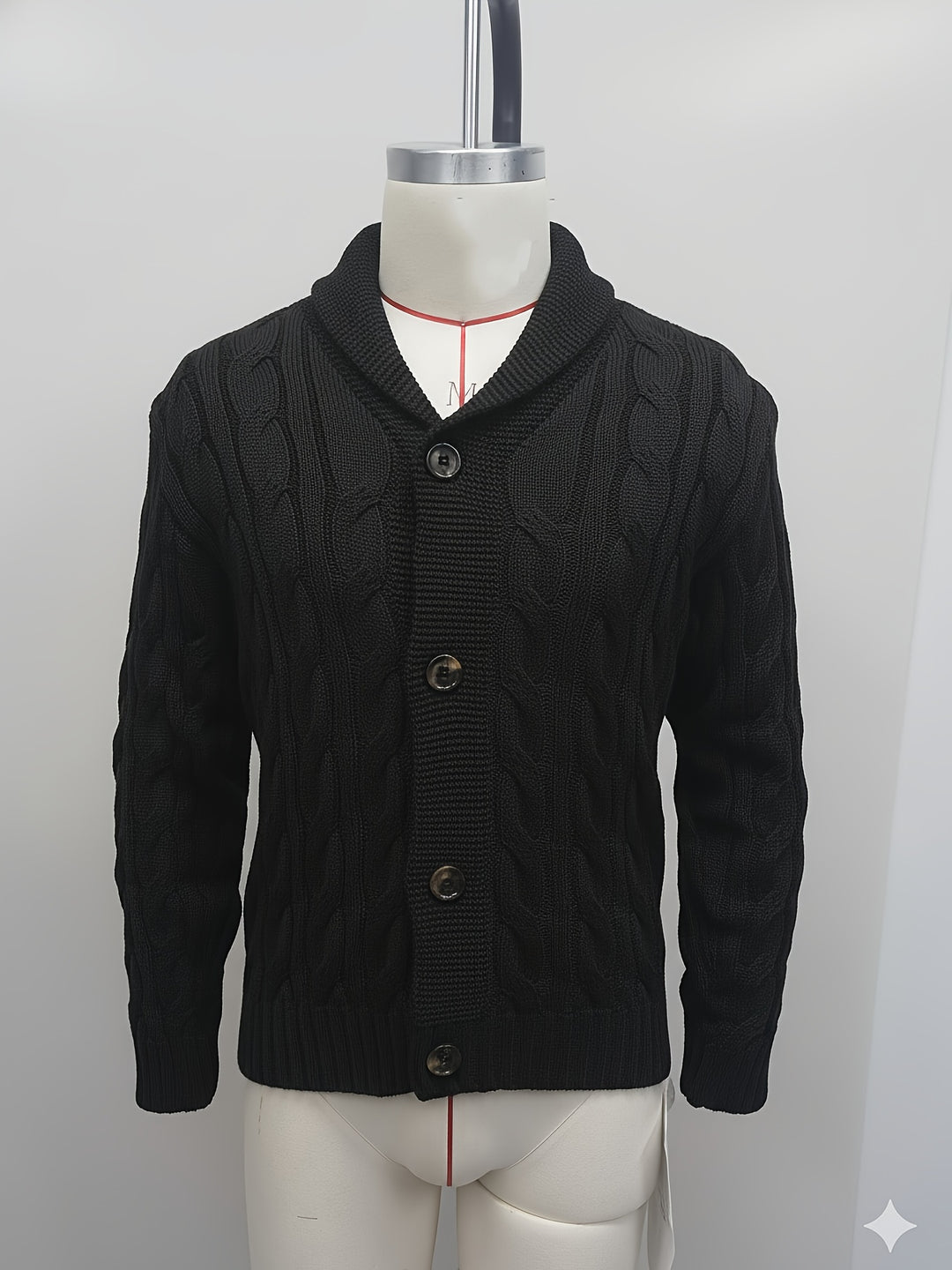 Men's Casual Waffle Knit Lapel Button Sweater