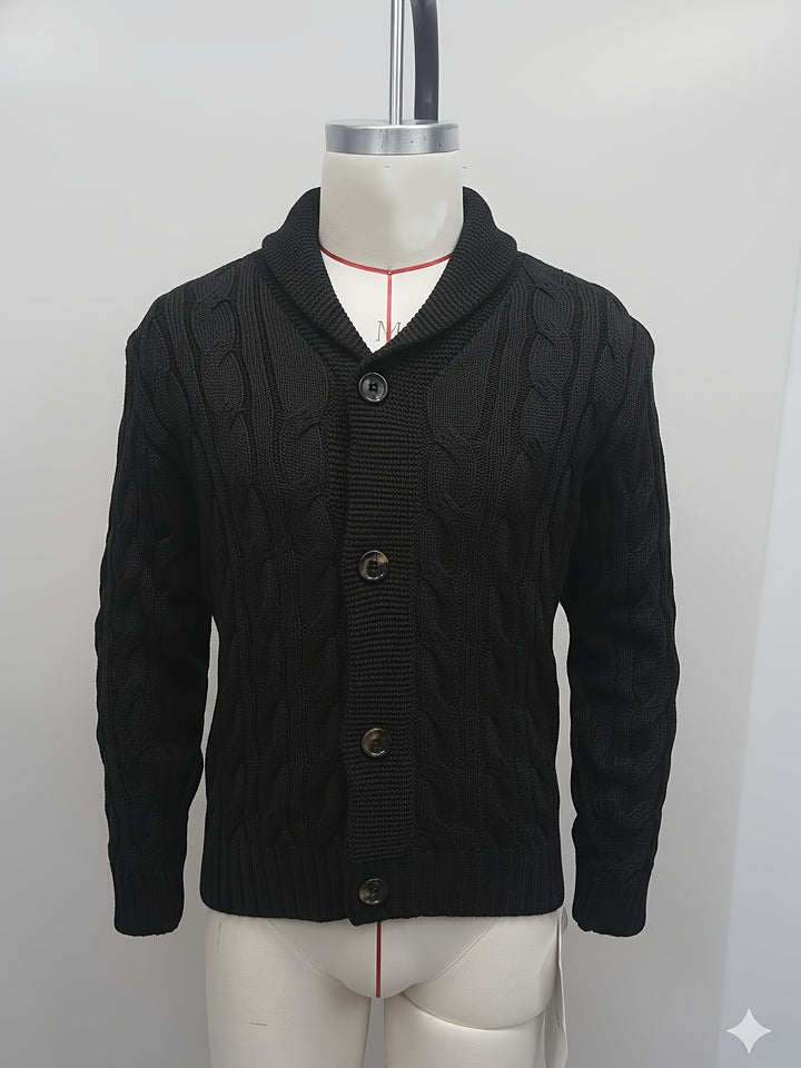 Men's Casual Waffle Knit Lapel Button Sweater