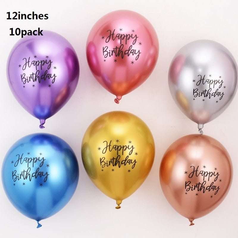 12inch Chrome Balloons Metallic Latex Happy Birthday Balloons Bennys Beauty World