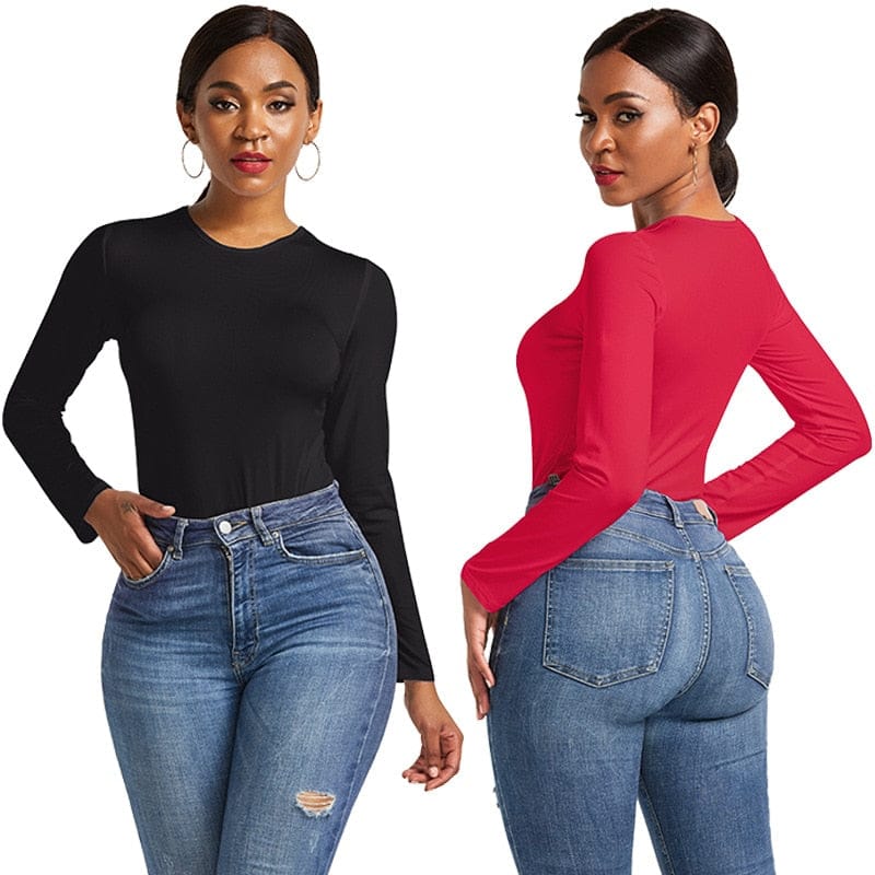 13 Colours Long Sleeve O Neck Casual Bodysuit For Women Bennys Beauty World