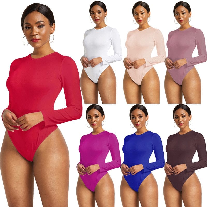 13 Colours Long Sleeve O Neck Casual Bodysuit For Women Bennys Beauty World