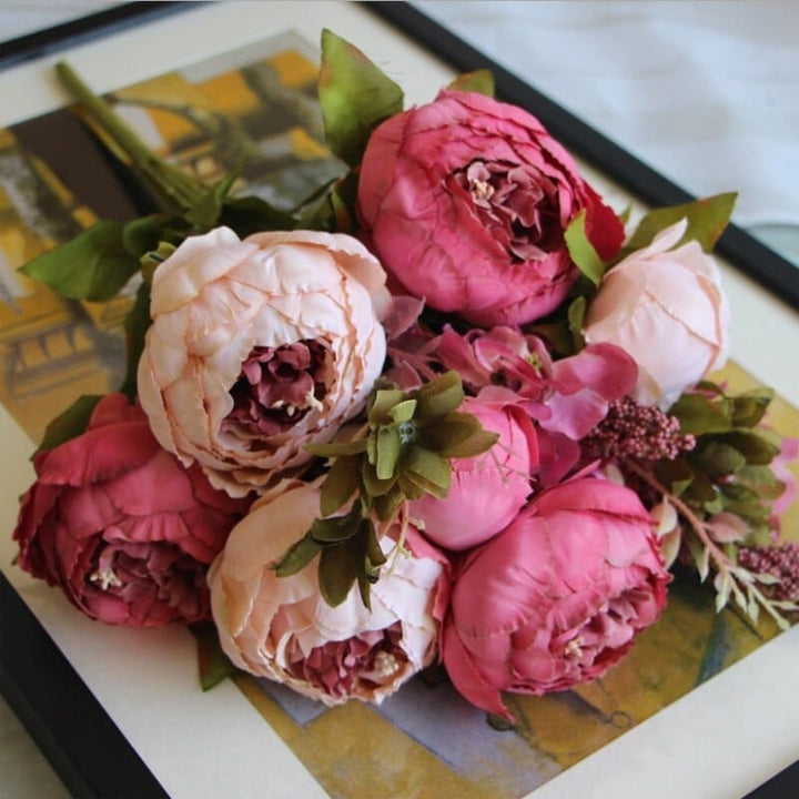 13 Heads Peony Bouquet Silk Artificial Flower Rose Bennys Beauty World