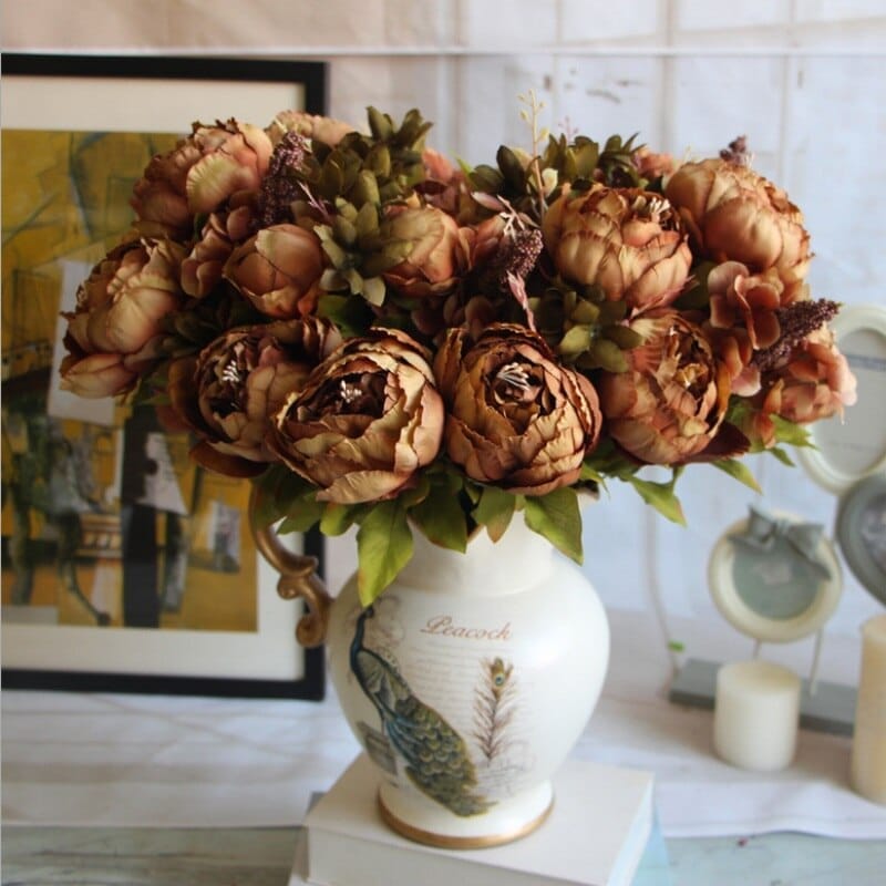 13 Heads Peony Bouquet Silk Artificial Flower Rose Bennys Beauty World