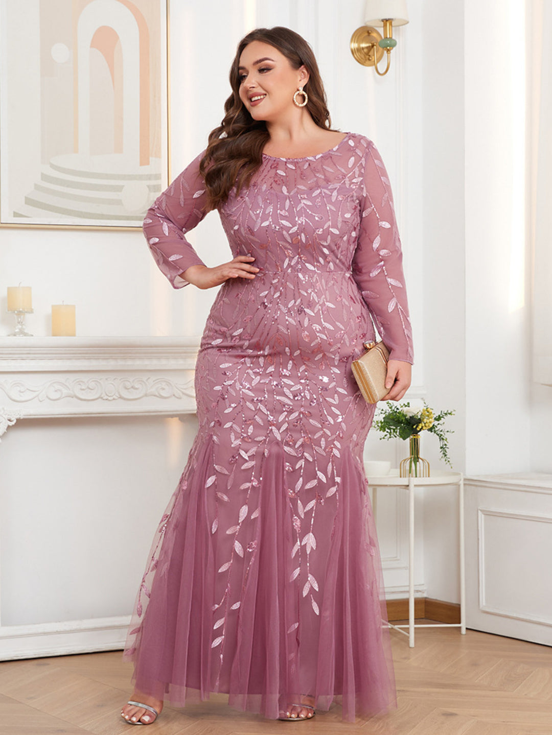 Elegant Long Sleeve Fish Tail Evening Gown For Women