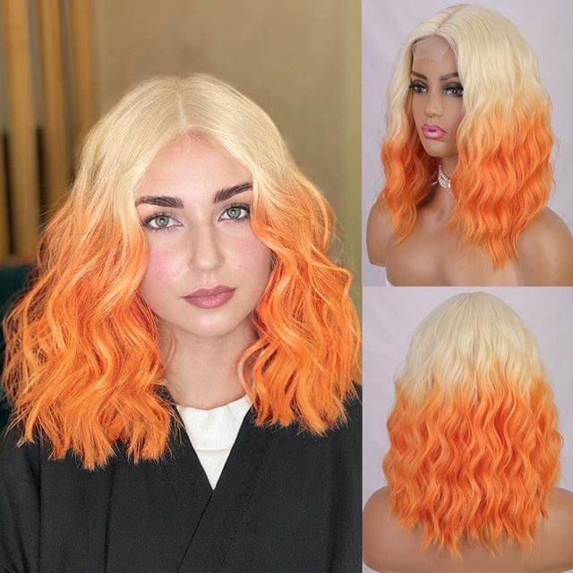 14 Inch High Quality Synthetic Highlight Lace Wig Ombre Blonde Bob Wigs Bennys Beauty World