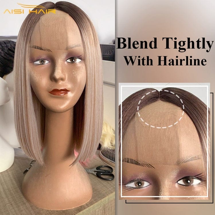 14 Inch High Quality Synthetic Highlight Lace Wig Ombre Blonde Bob Wigs Bennys Beauty World