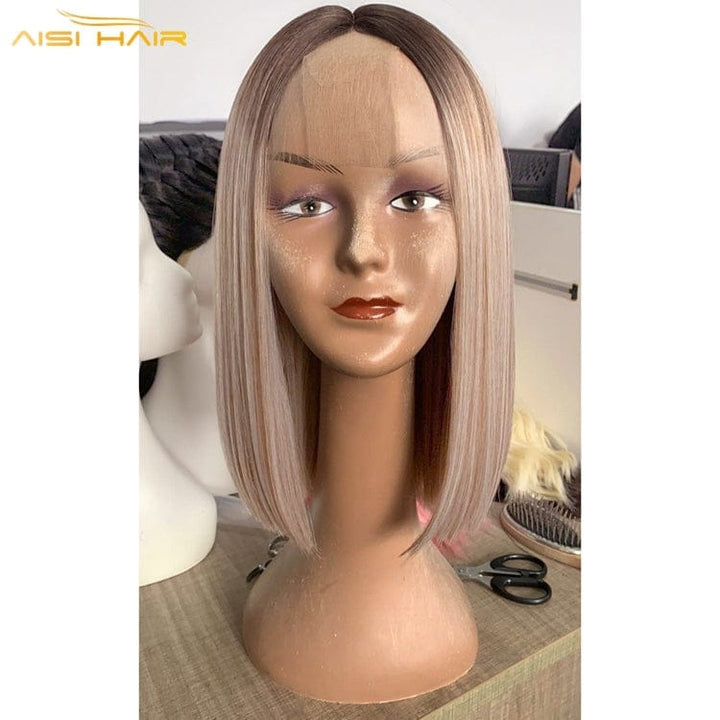 14 Inch High Quality Synthetic Highlight Lace Wig Ombre Blonde Bob Wigs Bennys Beauty World