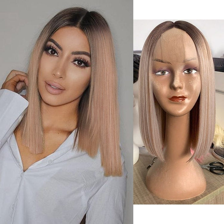 14 Inch High Quality Synthetic Highlight Lace Wig Ombre Blonde Bob Wigs Bennys Beauty World