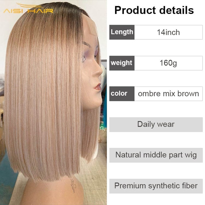 14 Inch High Quality Synthetic Highlight Lace Wig Ombre Blonde Bob Wigs Bennys Beauty World