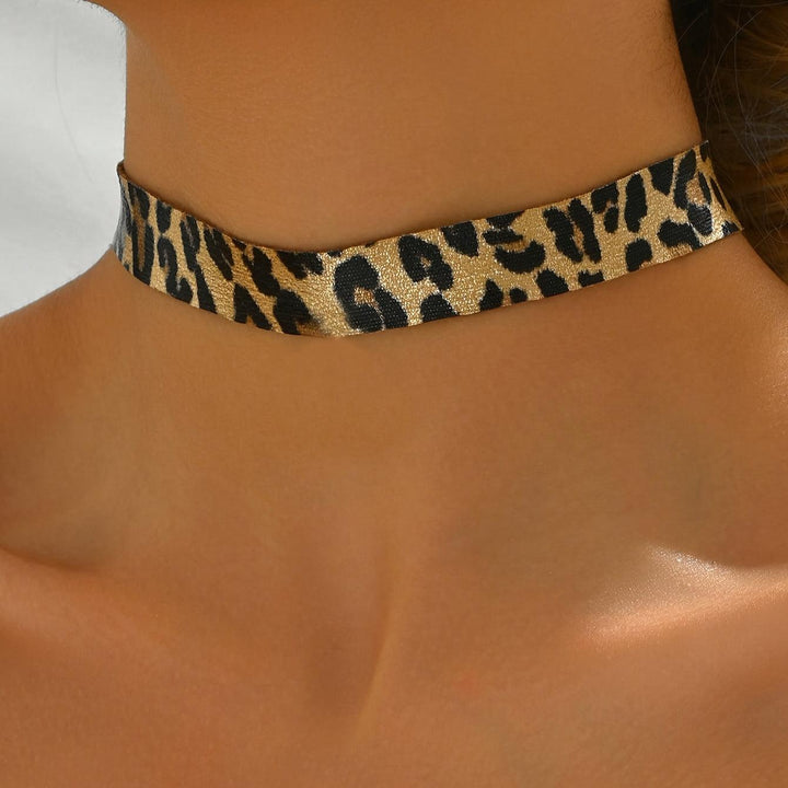 1pc Vintage Hip Hop Style Leopard Print Choker Necklace - Bennys Beauty World