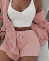 3pcs Womens Clothing Long Sleeve Crop Tank Top And Drawstring Shorts Pajama Set-crop top-Bennys Beauty World