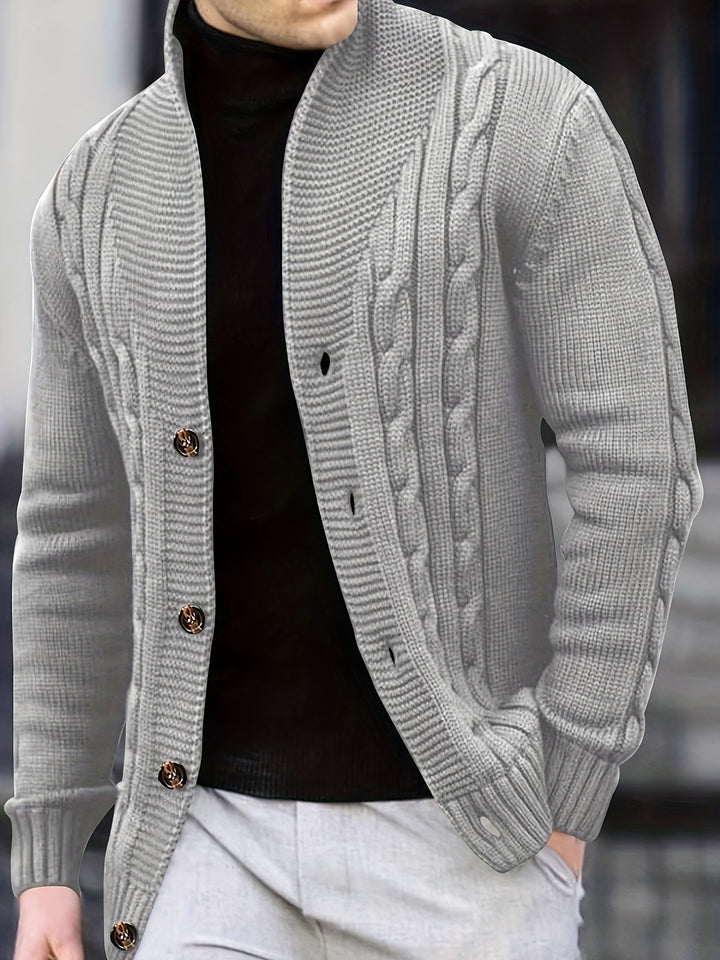 Men's Solid Rib Knit Long Sleeve Button Up Cardigan-Sweaters-Bennys Beauty World