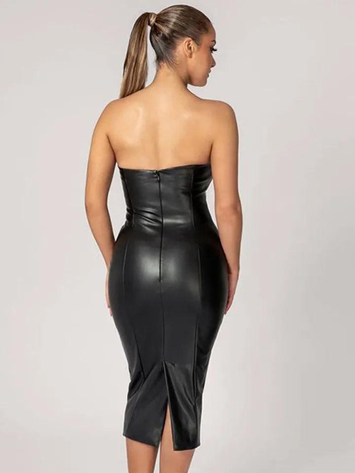 Women's Leather Bodycon Dress-Bennys Beauty World