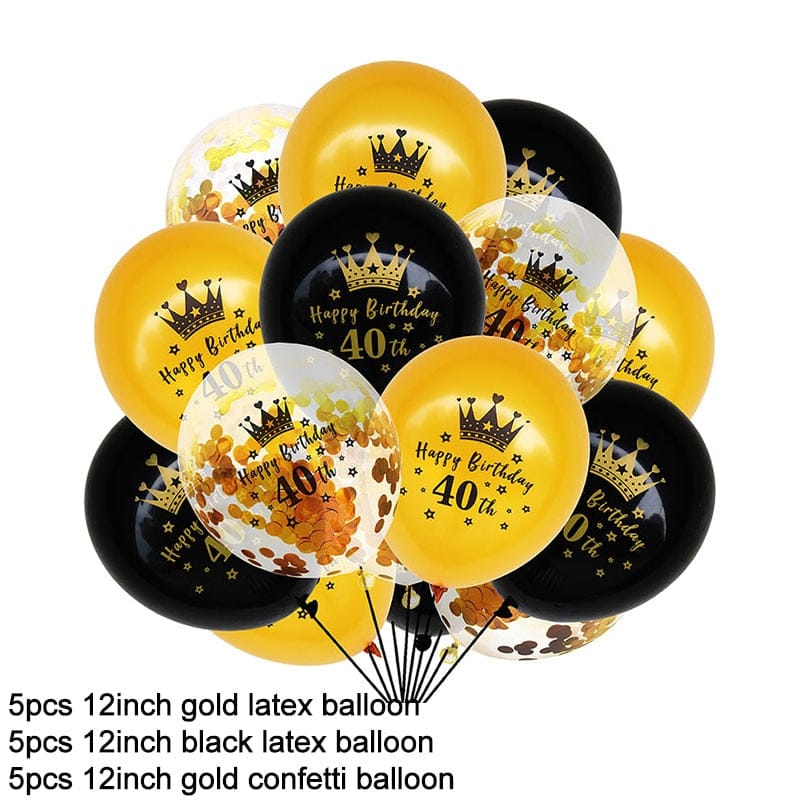 15Pcs Black Gold Latex Birthday Party Balloons Bennys Beauty World