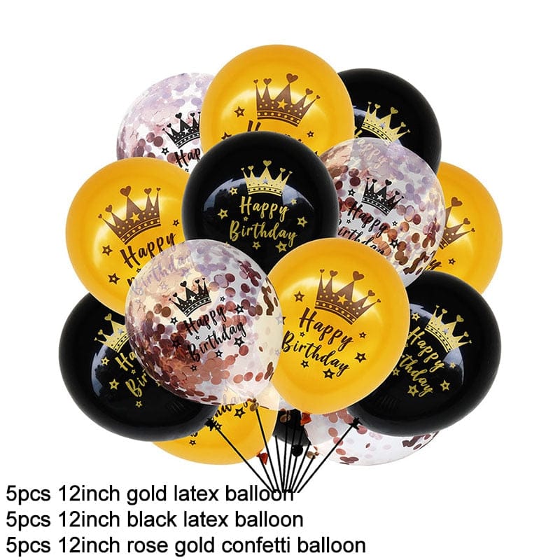 15Pcs Black Gold Latex Birthday Party Balloons Bennys Beauty World
