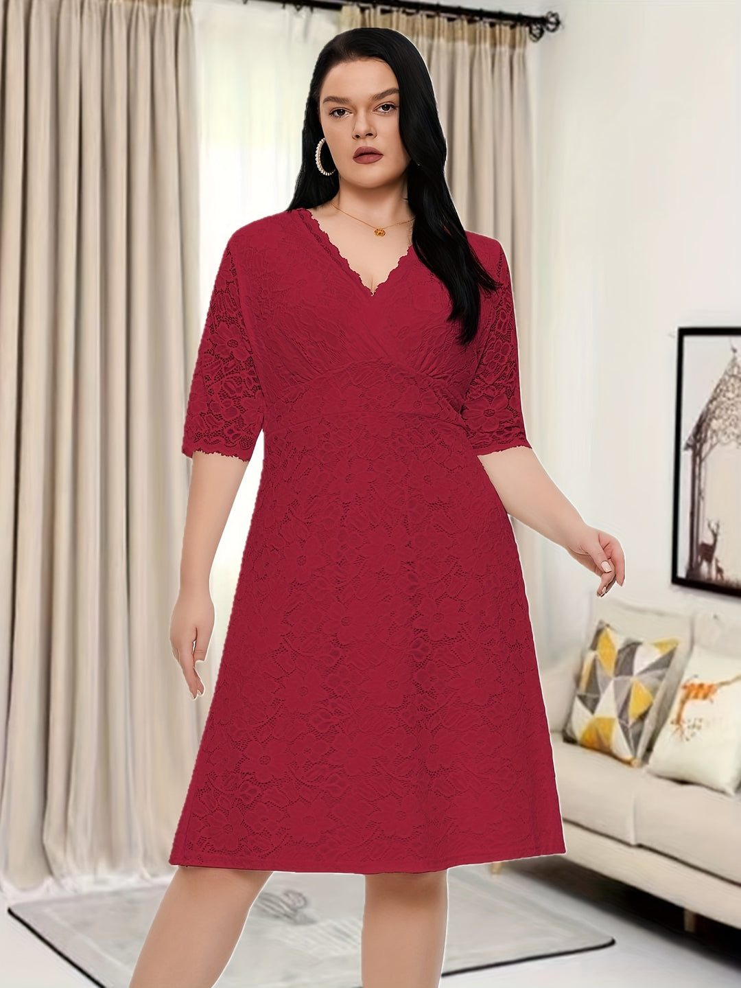 Elegant V-neck Half Sleeve Dress For Party & Banquet