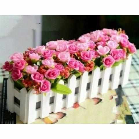 15cm And 30cm Wooden fence vase + flowers rose and Daisy artificial silk flowers for home decoration Birthday Gift Bennys Beauty World