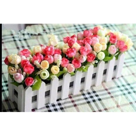 15cm And 30cm Wooden fence vase + flowers rose and Daisy artificial silk flowers for home decoration Birthday Gift Bennys Beauty World