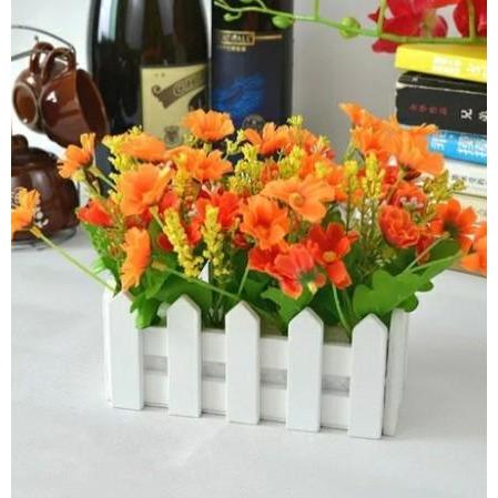 15cm And 30cm Wooden fence vase + flowers rose and Daisy artificial silk flowers for home decoration Birthday Gift Bennys Beauty World