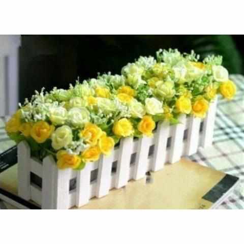 15cm And 30cm Wooden fence vase + flowers rose and Daisy artificial silk flowers for home decoration Birthday Gift Bennys Beauty World