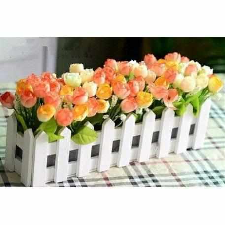 15cm And 30cm Wooden fence vase + flowers rose and Daisy artificial silk flowers for home decoration Birthday Gift Bennys Beauty World