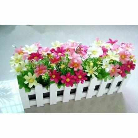 15cm And 30cm Wooden fence vase + flowers rose and Daisy artificial silk flowers for home decoration Birthday Gift Bennys Beauty World