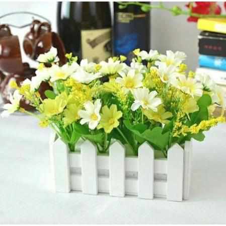 15cm And 30cm Wooden fence vase + flowers rose and Daisy artificial silk flowers for home decoration Birthday Gift Bennys Beauty World