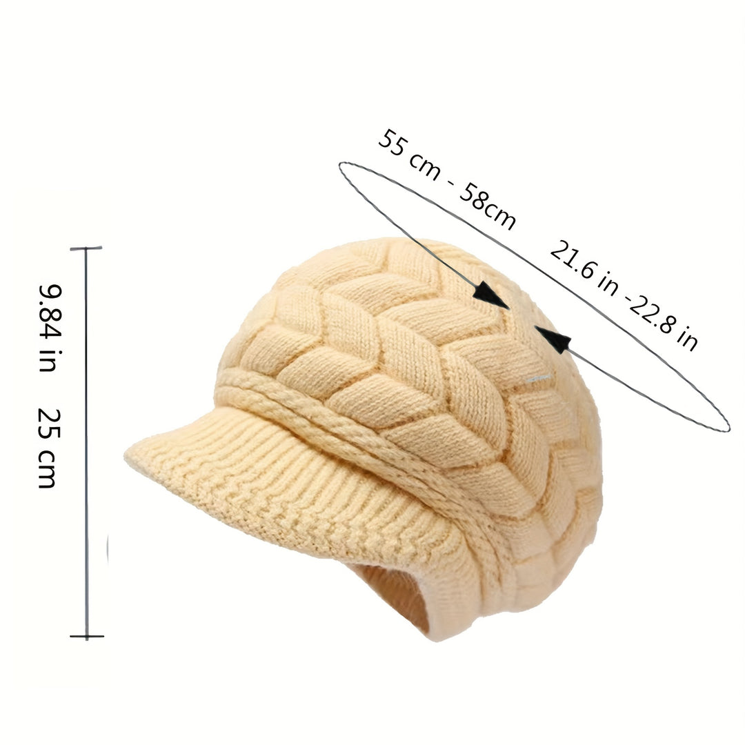 Winter Coldproof Beanie With Brim Solid Color Ribbed Knit Hats Elastic Breathable Beanies Warm Berets For Women-Bennys Beauty World