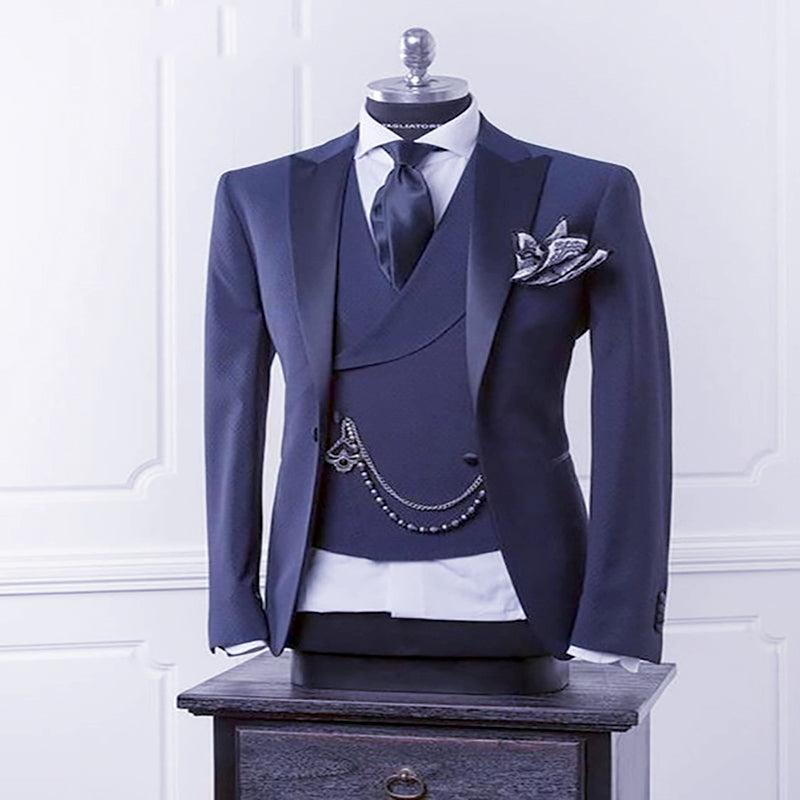 Navy Blue Men Blazer Business Modern Men Suit With Pants-Suit-Bennys Beauty World