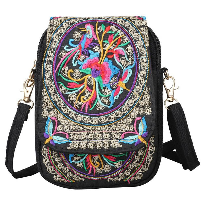 Women's Embroidered Mini Shoulder Bag with Detachable Strap
