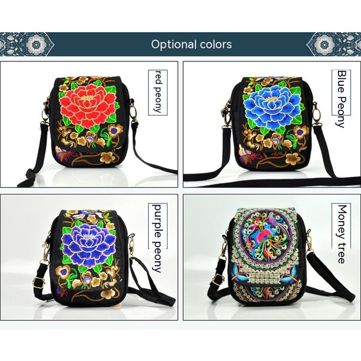 Women's Embroidered Mini Shoulder Bag with Detachable Strap
