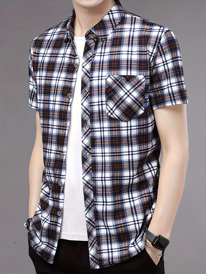 Set of 2 Short-Sleeve Checkered Shirts with Buttons
