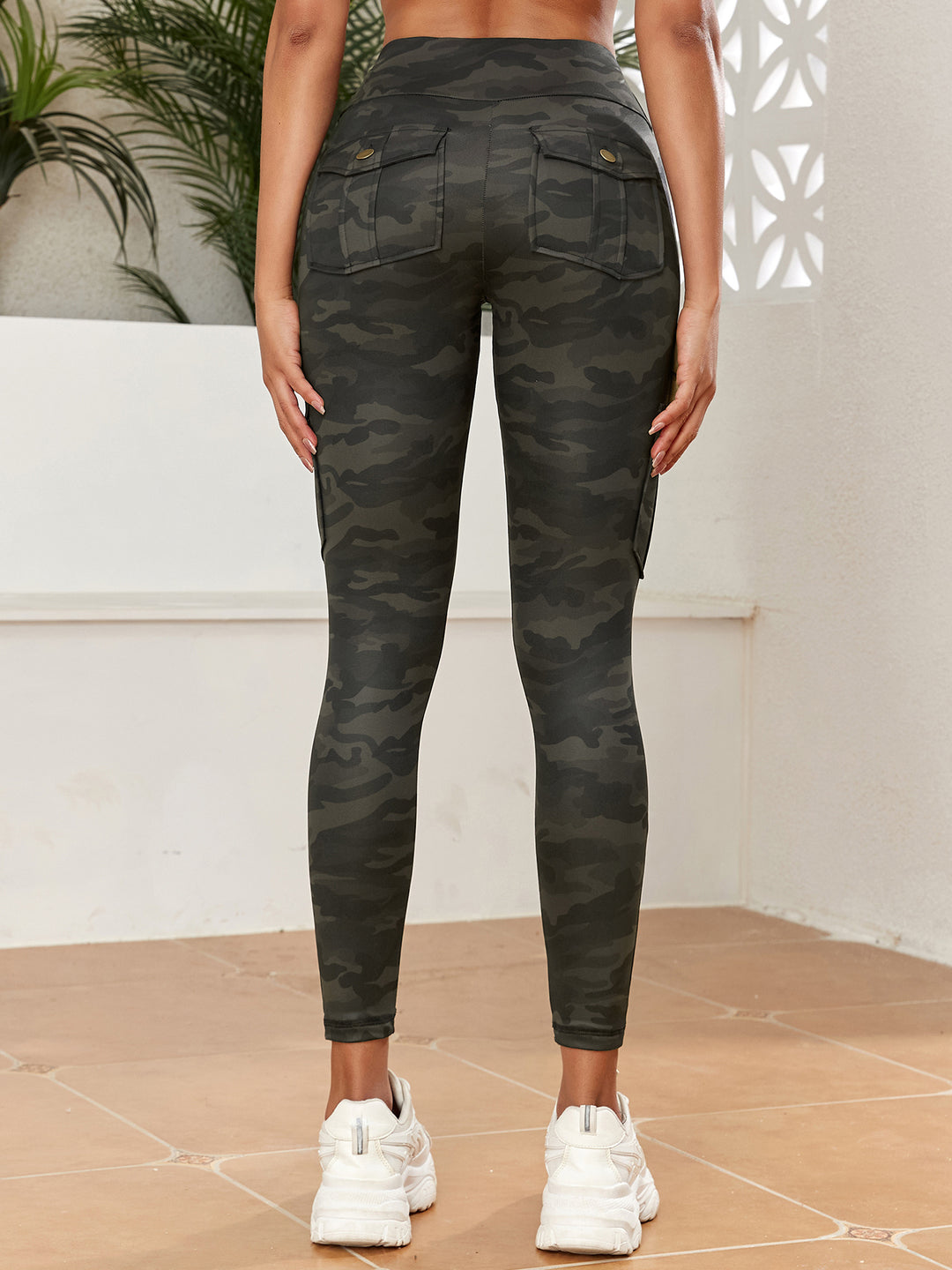 Women's Camouflage Print High Waisted Yoga Leggings With Pockets, Slim Fit Athletic Workout Pants, Utility Cargo Style, Sportswear-Bennys Beauty World