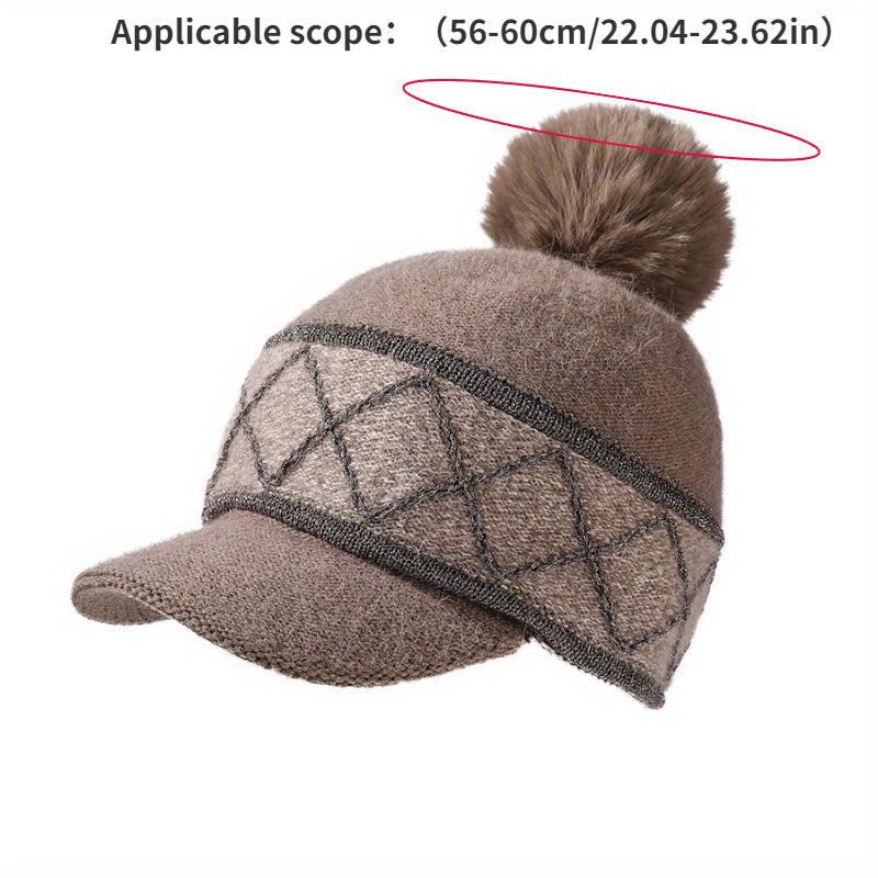 Pompom Baseball Cap for Women - Warm Stretchy Winter Hat-Hats-Bennys Beauty World